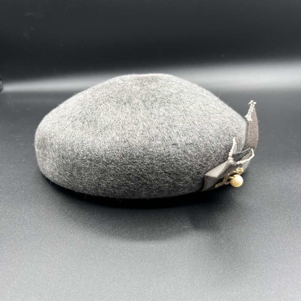 Glenover Hat Womens One Size Gray Wool Felt Bow Pearl Rhinestone Henry Pollack